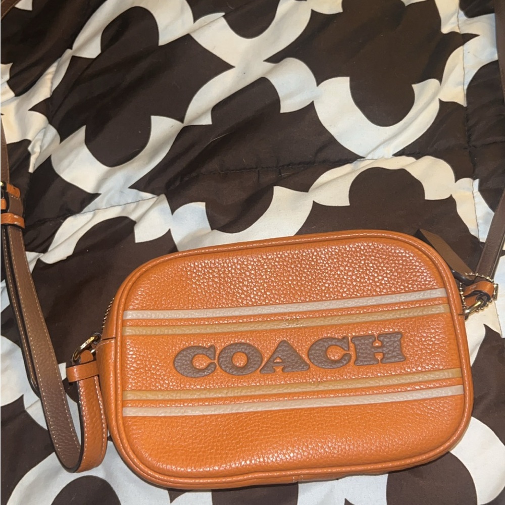 Coach Tan and Brown Crossbody Bag with Textured Leather